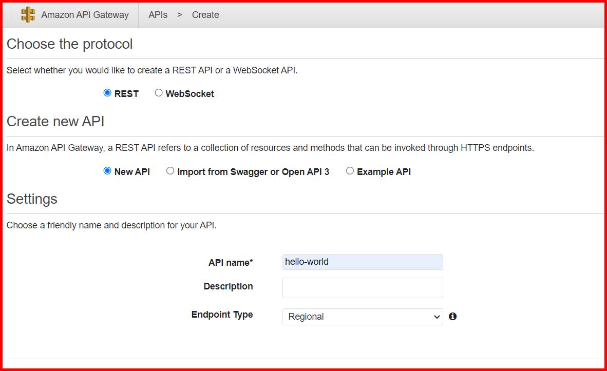 Picture showing the option New API while creating the New API